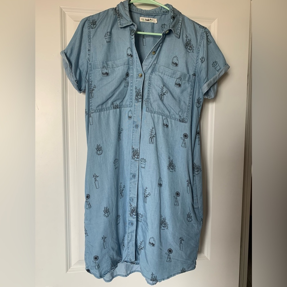 Succulent Print Shirt Dress